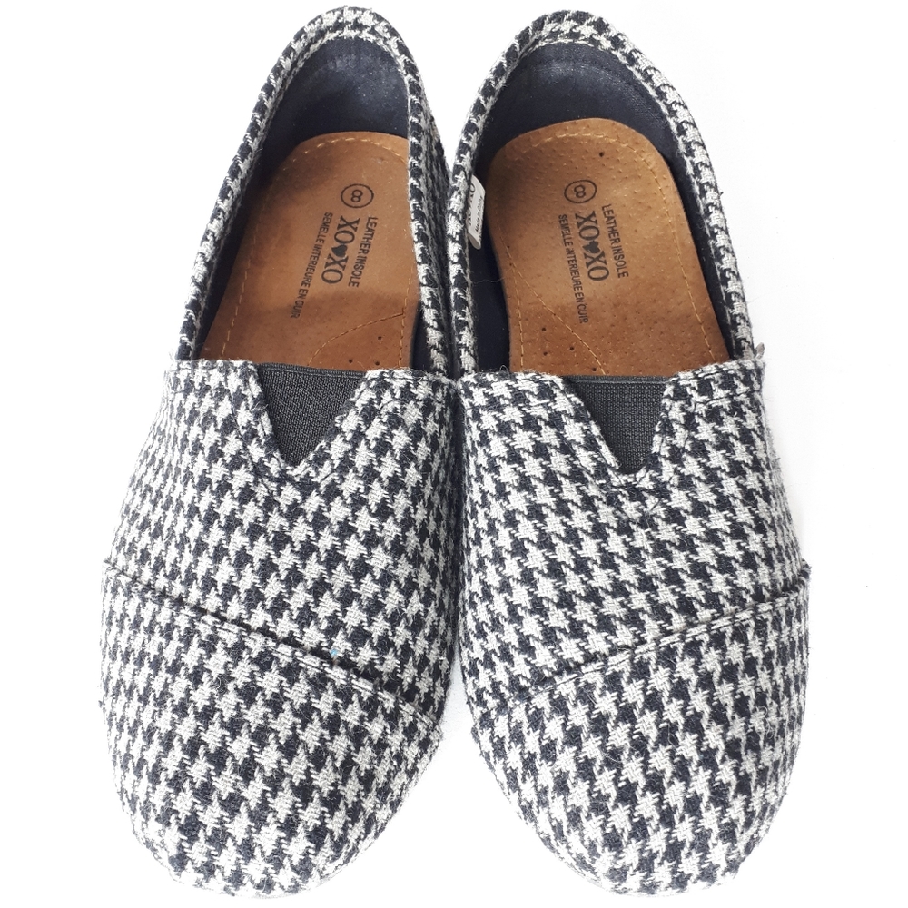 XOXO Houndstooth Canvas Slip On Flat Shoes Leather